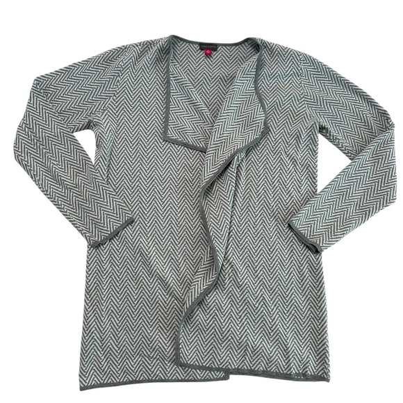 Vince Camuto Herringbone Open Front Cardigan Gray/White Size Medium Long Sleeve - Picture 10 of 17